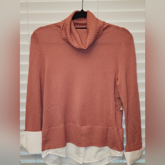 Ladies Twofer Merino Wool Turtle Neck Long Sleeve Sweater XSmall - Picture 1 of 7